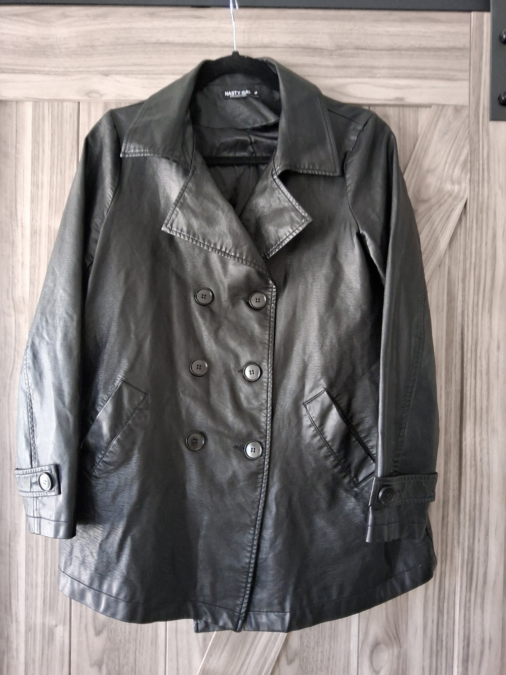 Nasty Gal Black Double-Breasted Faux Leather Jacket